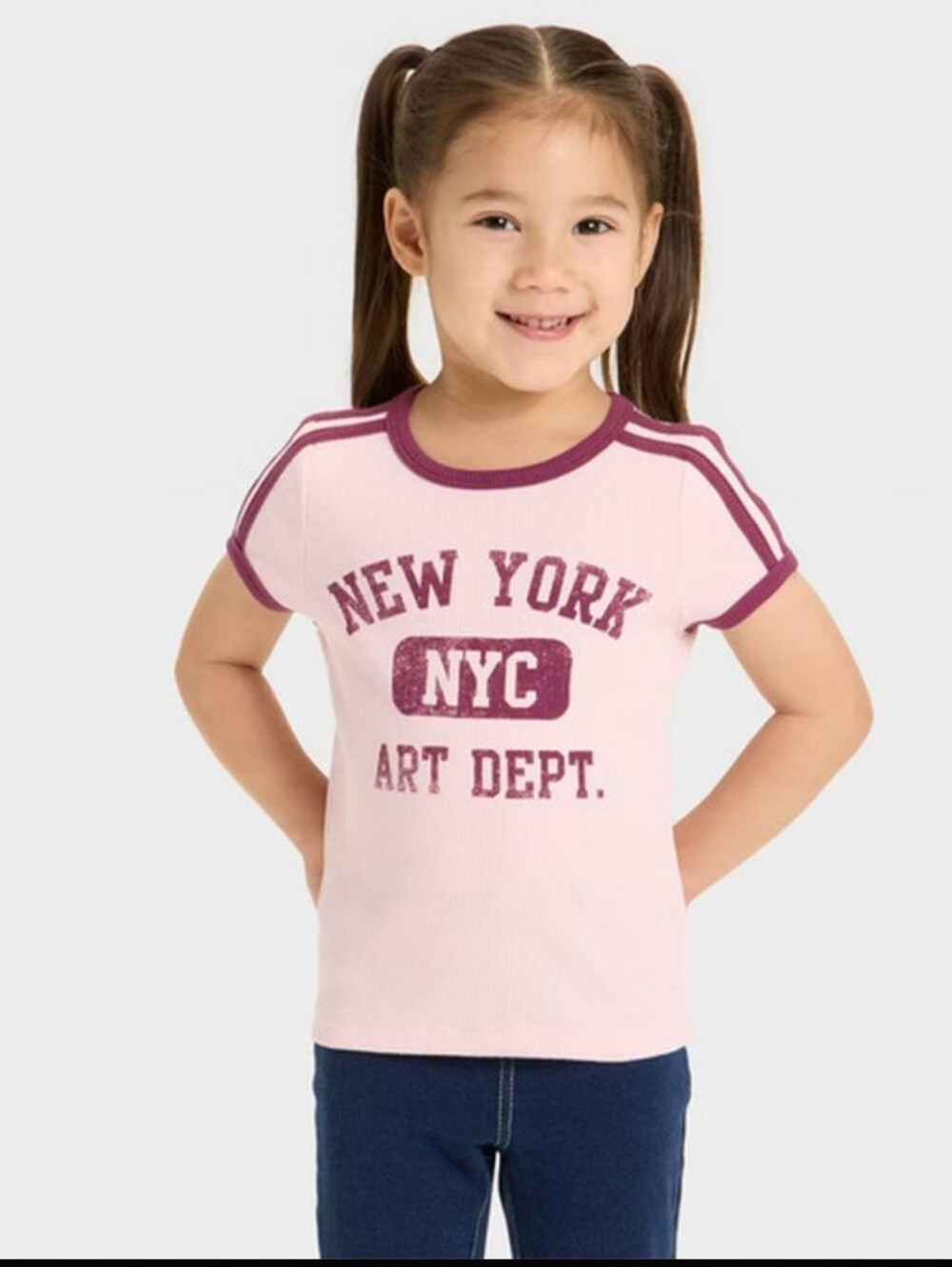 New Grayson Mini Girls' New York NYC Art Dept. Pink Contrast Ribbed Tee 3T